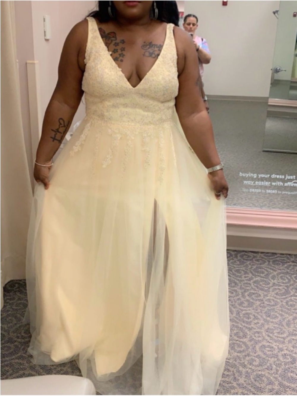 David's Bridal Cream Lace Bodice Tulle A-Line Wedding Dress
